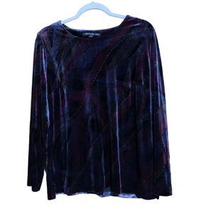 BRIGGS New York Womens Size Petite Large Multicolor Velvet Swirl Embellished Top